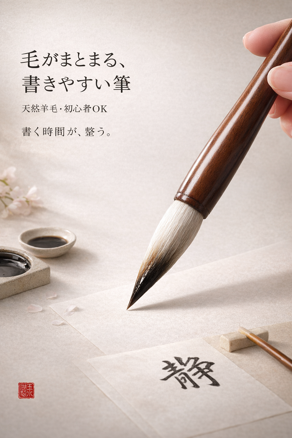 天然羊毫中楷毛笔 初学者向け 行書・草書・中楷用 柔らか筆先 中国伝統工芸 墨心書道